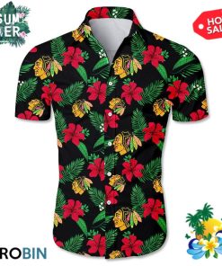 Chicago Blackhawks Tropical Flower Hawaiian Shirt Chicago Blackhawks Tropical Flower Hawaiian Shirt