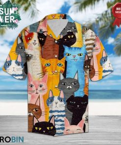 Colorful Cats Art Aloha Shirts, Button-up T-shirt