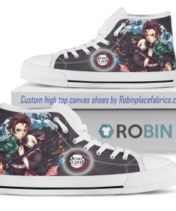 Demon Slayer Kochou And Tanjiro Anime Canvas High Top Shoes Demon Slayer Kochou And Tanjiro Anime Canvas High Top Shoes