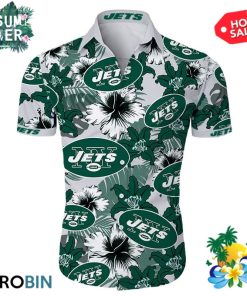 New York Jets Tropical Flower All Over Print Aloha Shirt