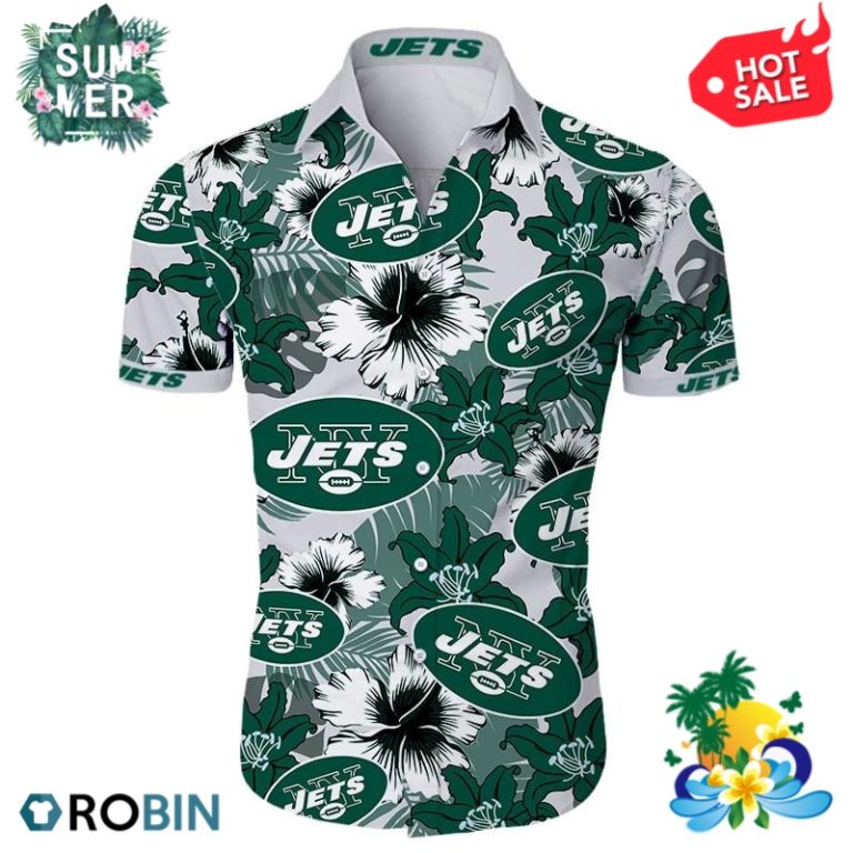 New York Jets Tropical Flower All Over Print Aloha Shirt
