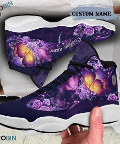 Personalized Purple Rose And Butterfly Air Jordan 13 Shoes