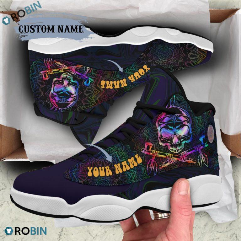 Personalized Skull Peace Pipe Mandala Jordan 13 Shoes