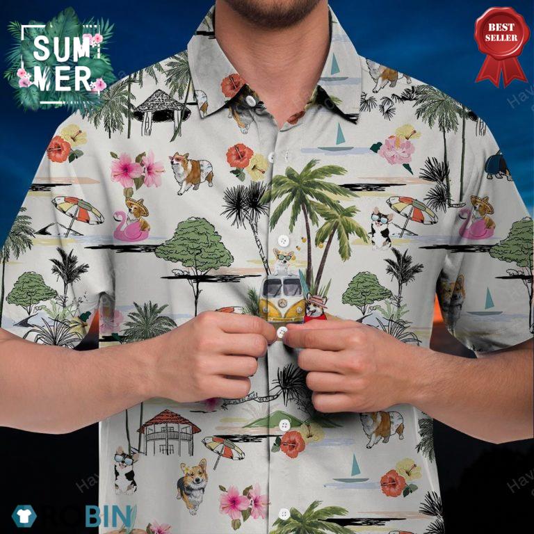 Corgi Hawaiian Shirt Hawaii Beach Retro
