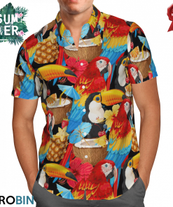 Macaw, Toucan And Tropical Cocktails Hawaiian Shirt Macaw, Toucan And Tropical Cocktails Hawaiian Shirt