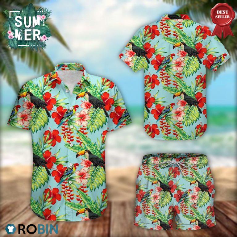 Summer Tropical Toucan And Parrot Hawaiian Shirt