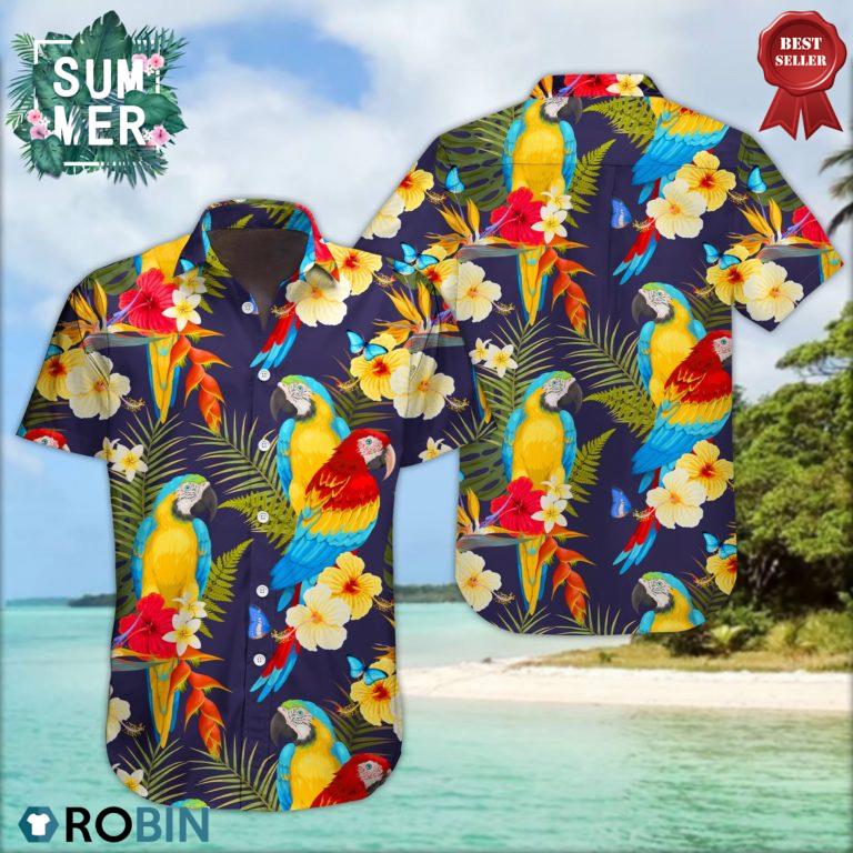 Summer Macaw And Flowers Hawaiian Shirt