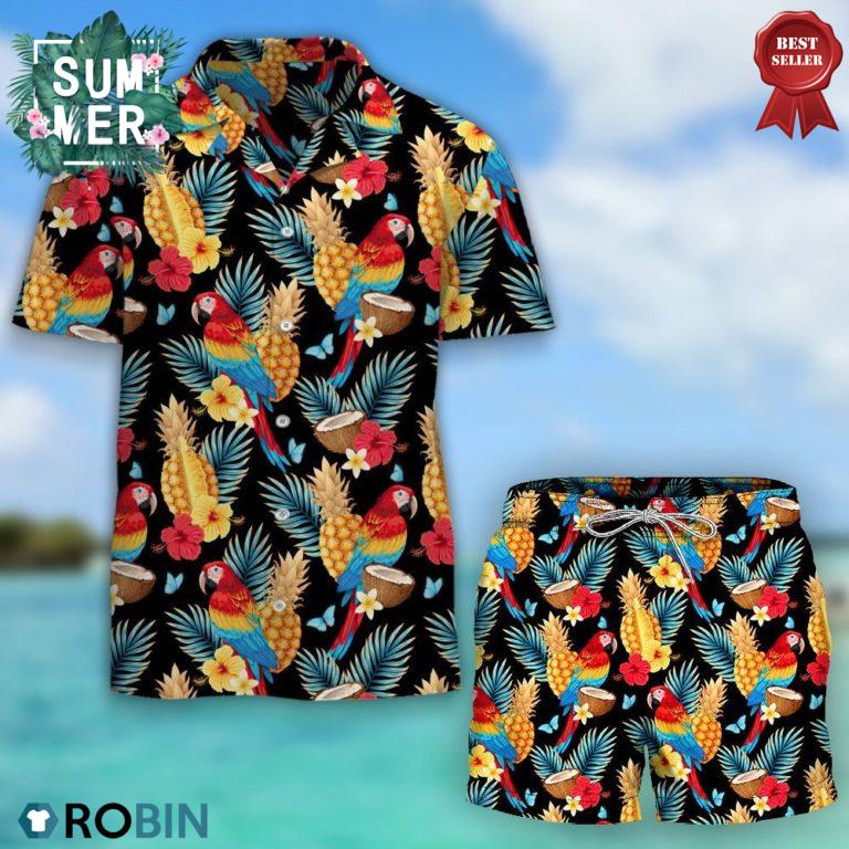 Summer Macaw And Fruits Hawaiian Shirt