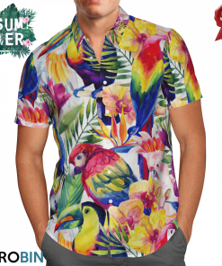 Watercolor Parrots With Tropical Flowers Hawaiian Shirt Watercolor Parrots With Tropical Flowers Hawaiian Shirt