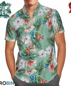 Watercolor Parrots and Hibiscus, Palm Hawaiian Shirt