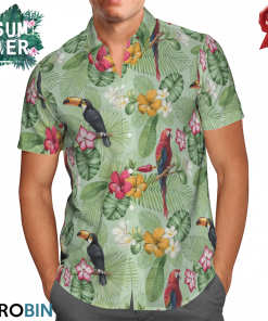 Watercolor Toucan And Parrot Aloha Shirt