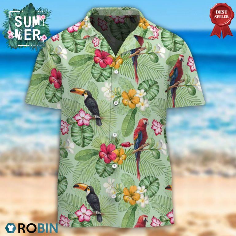 Watercolor Toucan And Parrot Aloha Shirt