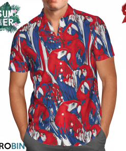 Tropical American Scarlet Macaw Parrots Hawaiian Shirt