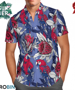 Parrots And Red Protea Flowers Hawaiian Shirt Parrots And Red Protea Flowers Hawaiian Shirt