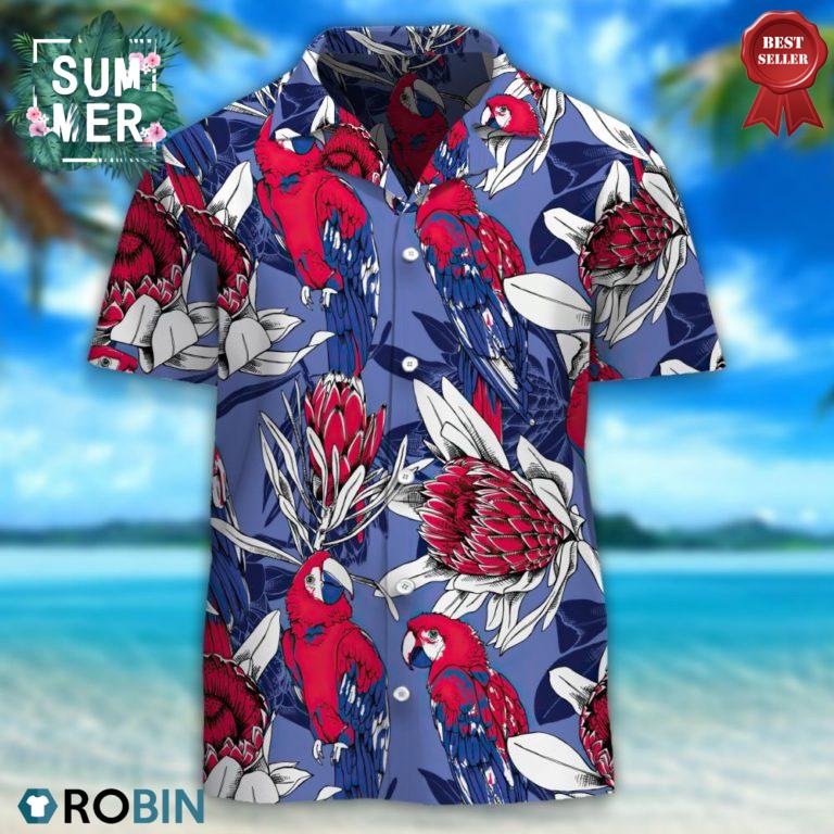 Parrots And Red Protea Flowers Hawaiian Shirt