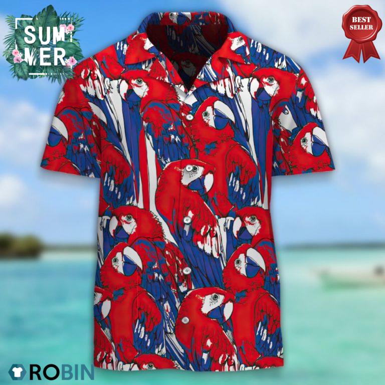 Tropical American Scarlet Macaw Parrots Hawaiian Shirt