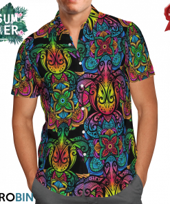 Sea Turtle In Multicolor Boho Hawaiian Shirt