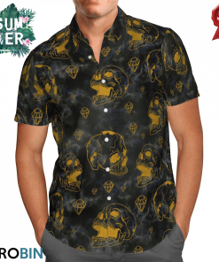 Golden Skull And Diamonds Hawaiian Shirt
