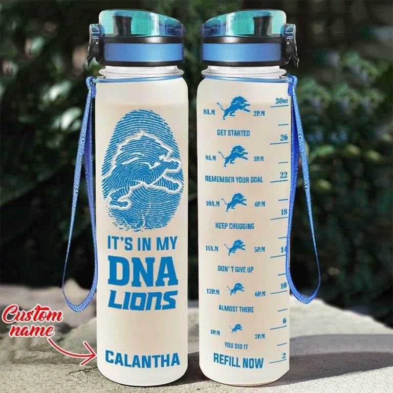 Custom Detroit Lions in My DNA Water Tracker Bottle
