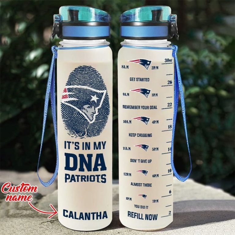 Custom New England Patriots in My DNA Water Tracker Bottle