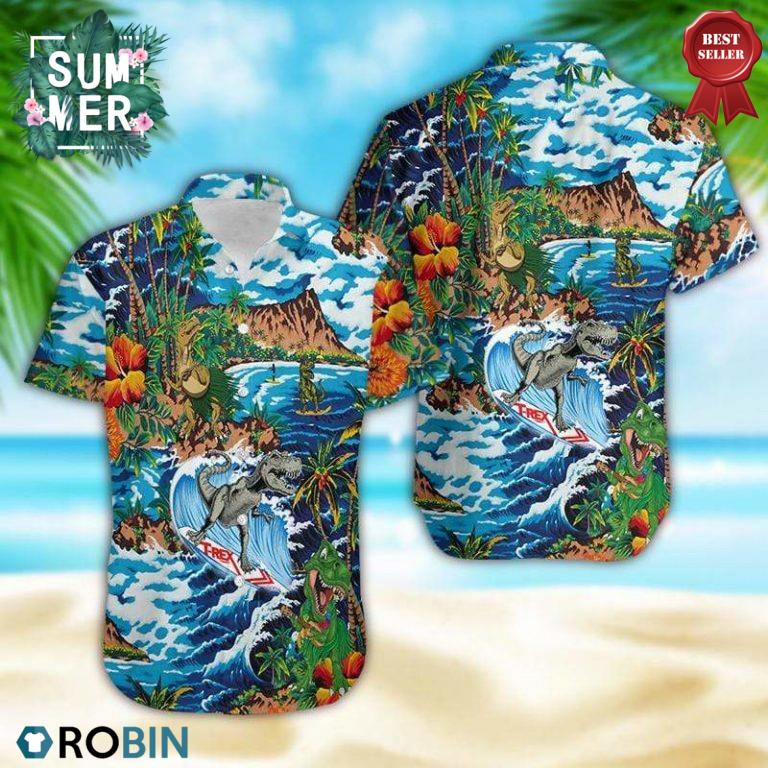 Dinosaur Surfing Hawaiian Shirt, Aloha Shirt