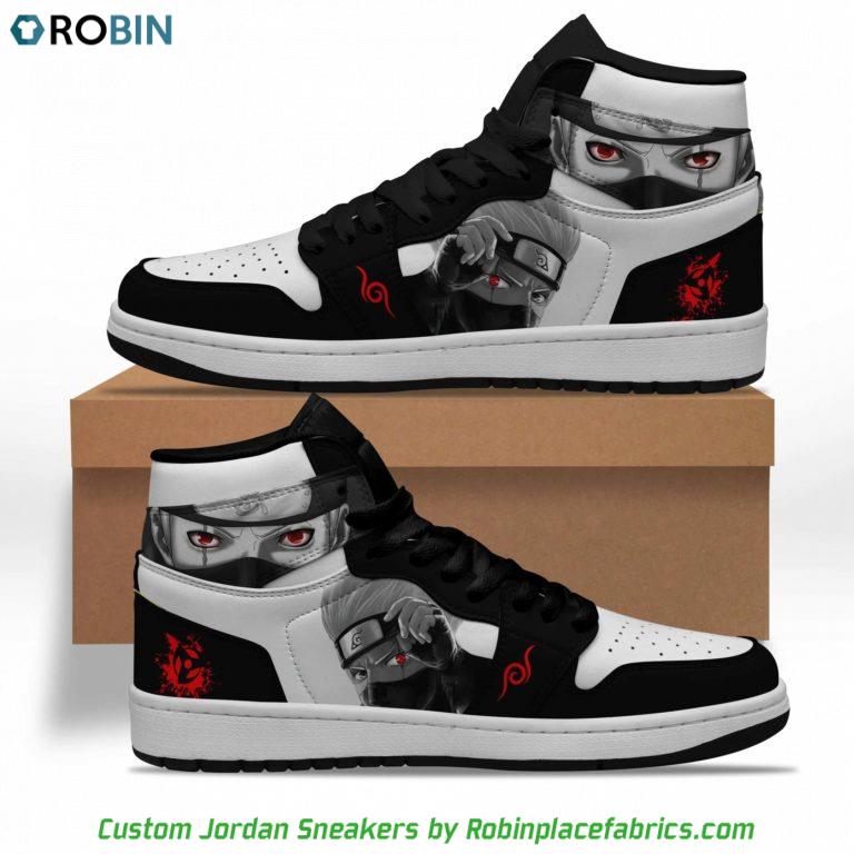 Kakashi Sharigan Jordan 1 Sneakes, Naruto Amine Custom Shoes