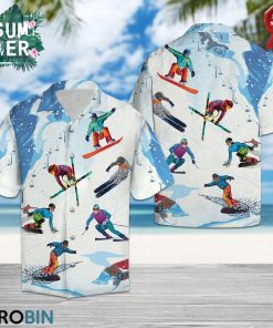 Skiing Button-up T-Shirt, Skiing Aloha Shirt