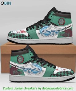 Tanjiro Water Breathing Jordan Sneakers, Kimesu no Yaiba Manga Custom Shoes
