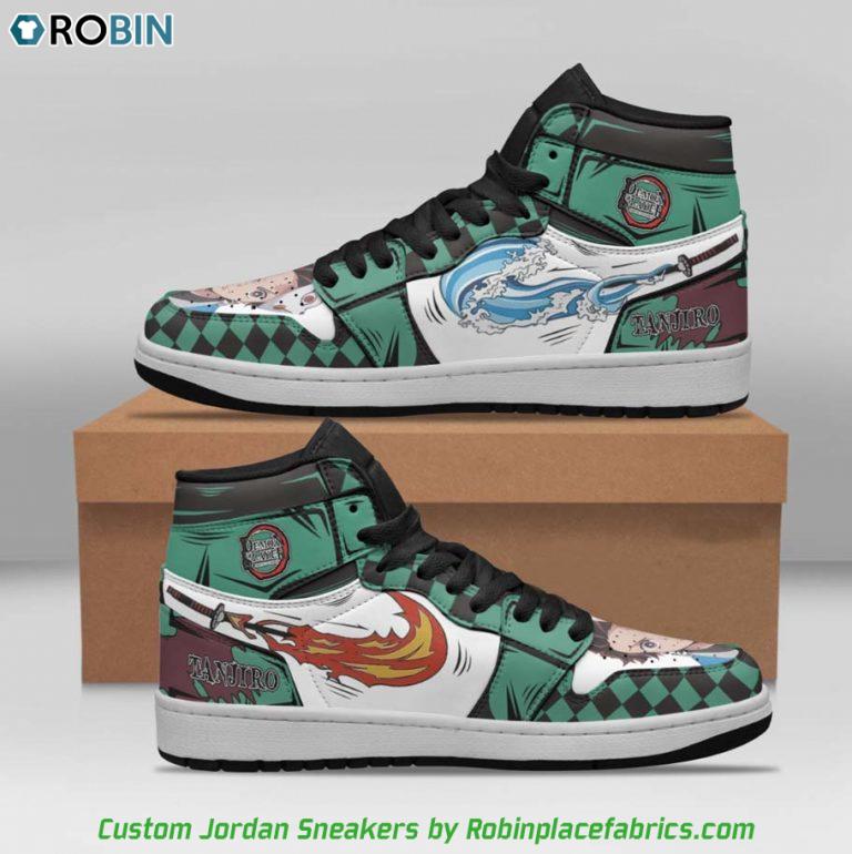 Tanjiro Water Breathing Sneakers, Kimesu no Yaiba Custom Shoes