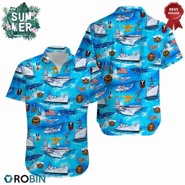 Us Navy Button-up T-Shirt, US Navy Hawaiian Shirt