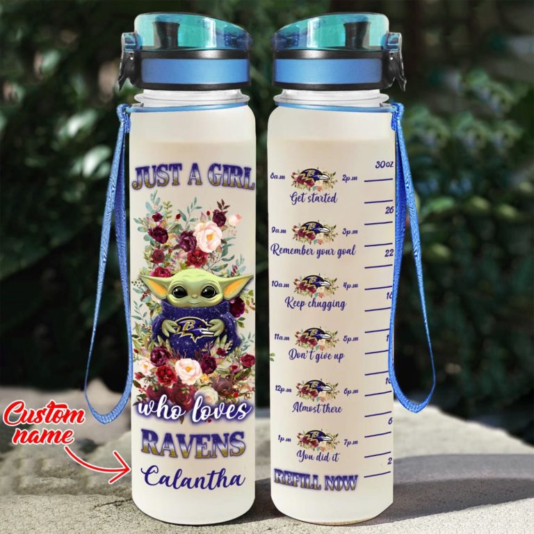 Baby Yoda Hug Baltimore Ravens Water Tracker Bottle