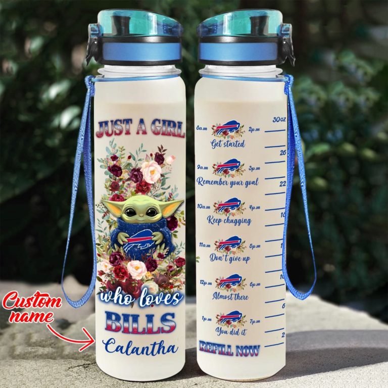 Baby Yoda Hug Buffalo Bills Water Tracker Bottle