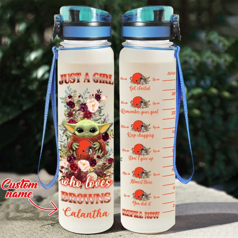 Baby Yoda Hug Cleveland Browns Water Tracker Bottle