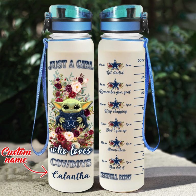 Baby Yoda Hug Dallas Cowboys Water Tracker Bottle