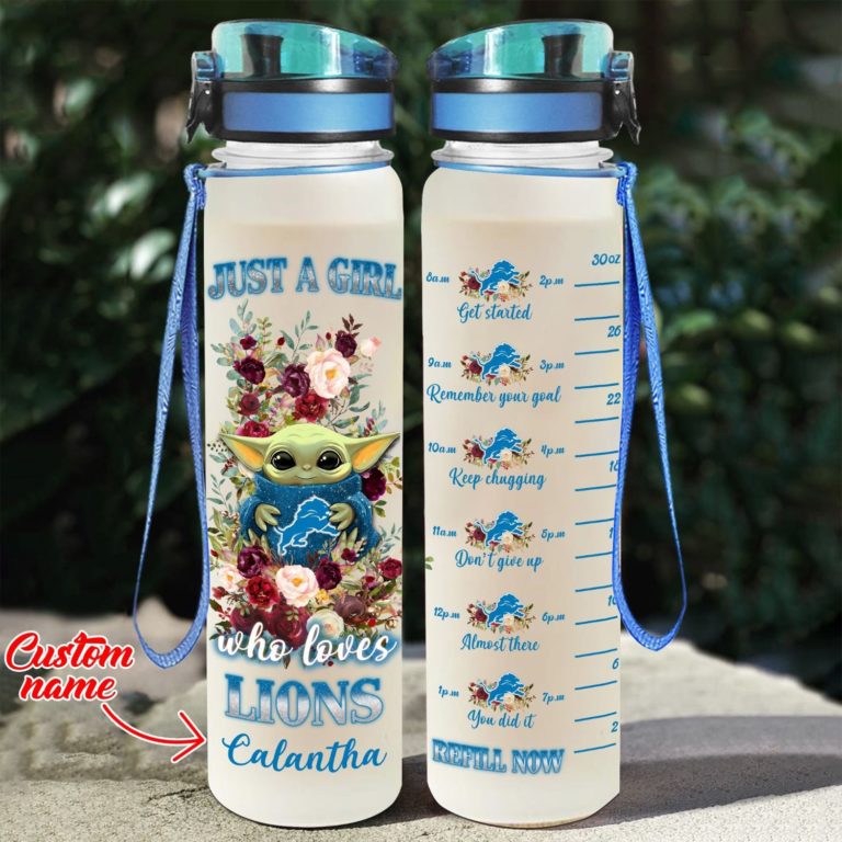Baby Yoda Hug Detroit Lions Water Tracker Bottle