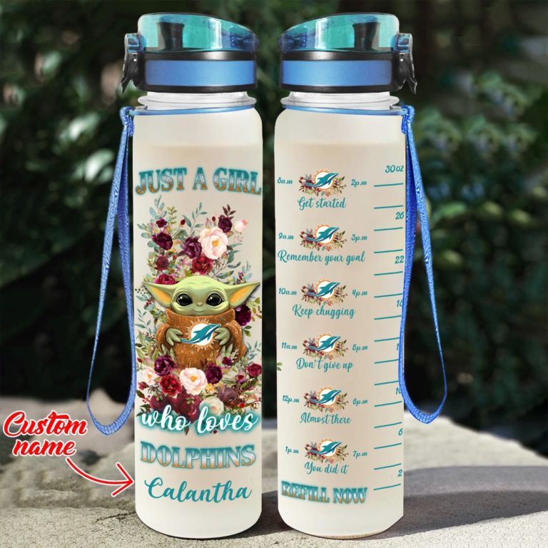 Baby Yoda Hug Miami Dolphins Water Tracker Bottle