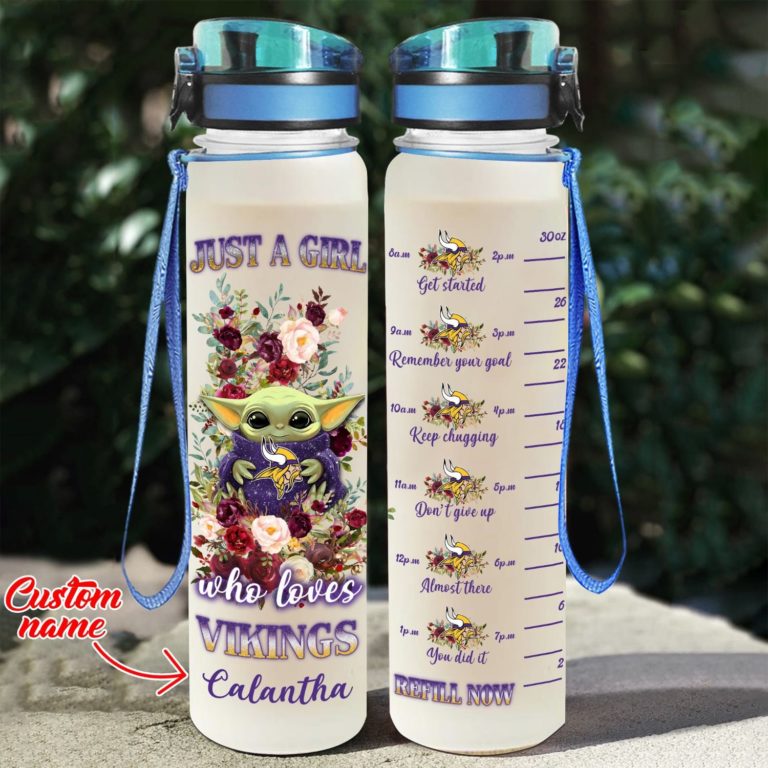 Baby Yoda Hug Minnesota Vikings Water Tracker Bottle