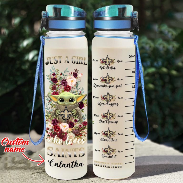 Baby Yoda Hug New Orleans Saints Water Tracker Bottle