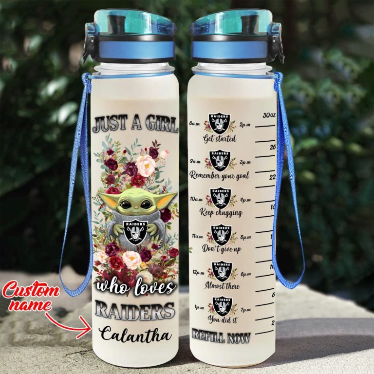 Baby Yoda Hug Oakland Raiders Water Tracker Bottle