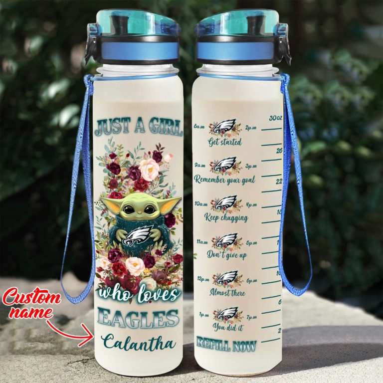 Baby Yoda Hug Philadelphia Eagles Water Tracker Bottle