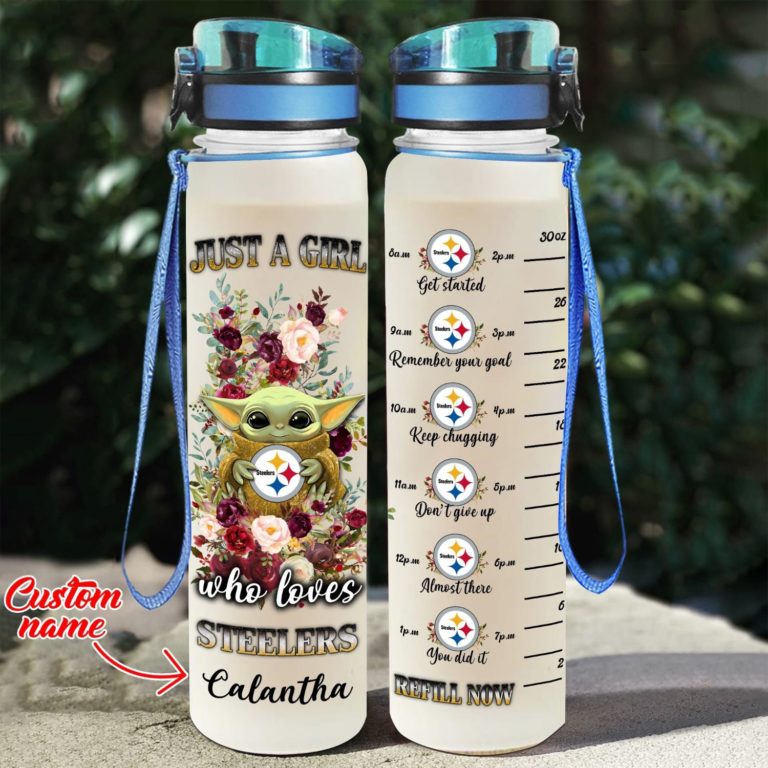 Baby Yoda Hug Pittsburgh Steelers Water Tracker Bottle