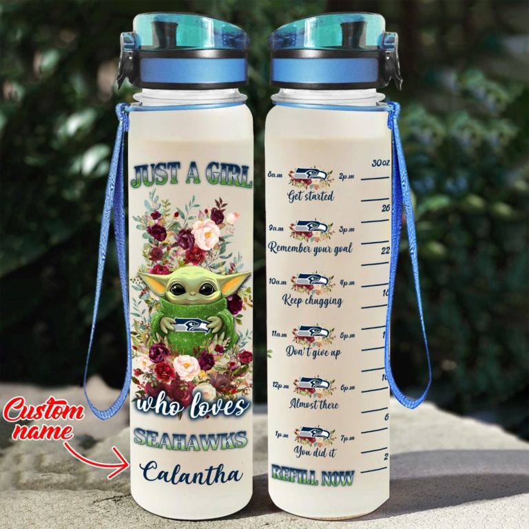 Baby Yoda Hug Seattle Seahawks Water Tracker Bottle