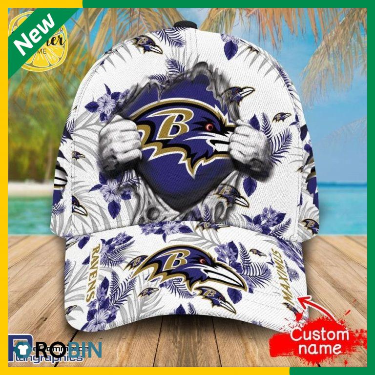 Custom NFL Baltimore Ravens 3d Hawaiian Pattern Cap