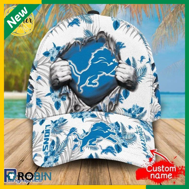 Custom NFL Detroit Lions 3d Hawaiian Pattern Cap