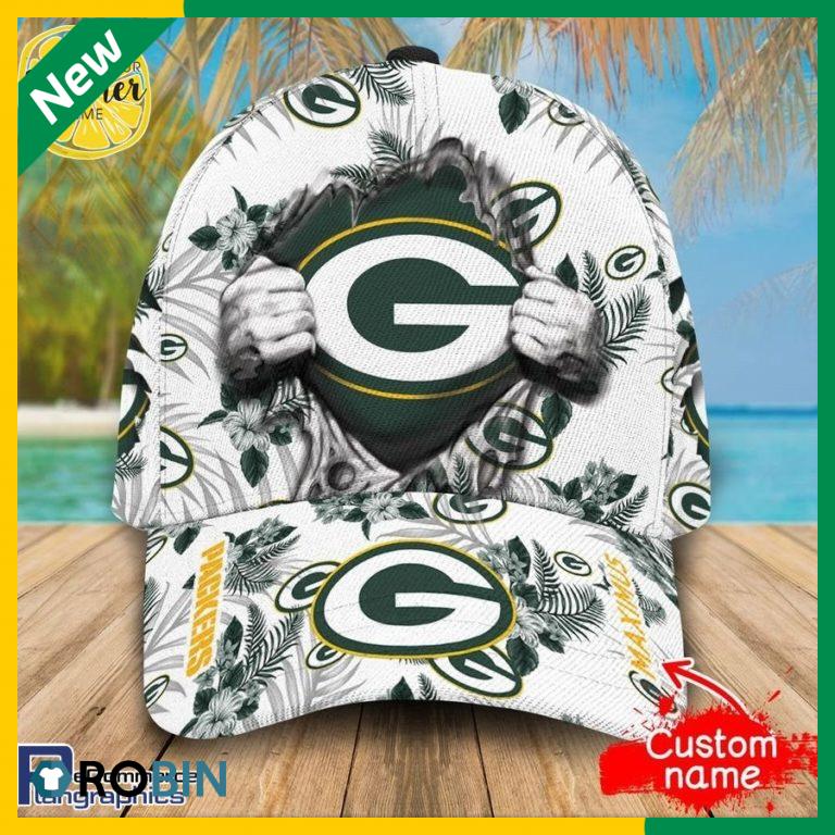 Custom NFL Green Bay Packers All Over Print Tropical Flowers Cap