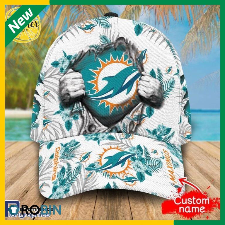 Personalized NFL Miami Dolphins 3d Tropical Flowers Cap