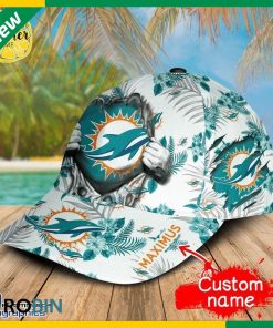 Personalized NFL Miami Dolphins 3d Tropical Flowers Cap