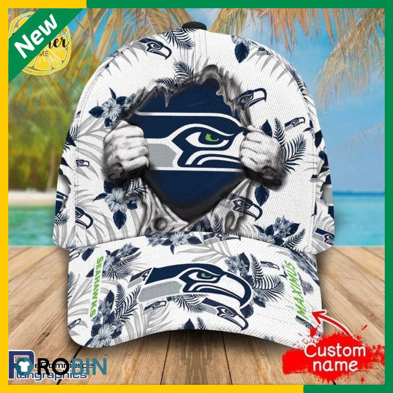 Custom NFL Seattle Seahawks 3d Tropical Flowers Cap