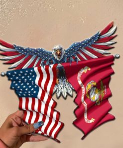 Marine Corps and US Flag Metal Sign, Independence Day and Memorial Day Gift Marine Corps and US Flag Metal Sign, Independence Day and Memorial Day Gift