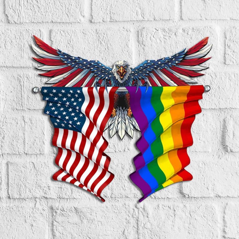 Bald Eagle LGBT Flag Proud Cut Metal Sign RobinPlaceFabrics